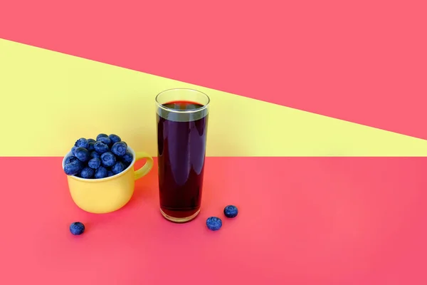 Vaccnium Uliginosum Blue Blueberries Yellow Mug Glass Fresh Juice Yellow — ストック写真