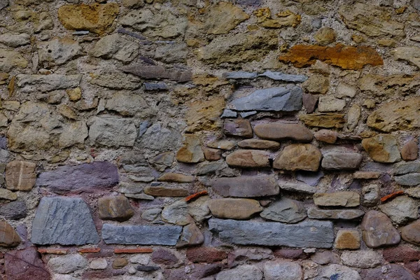 Detailní Hrubá Písčitá Textura Staré Středověké Kamenné Zdi Hnědé Přírodní — Stock fotografie