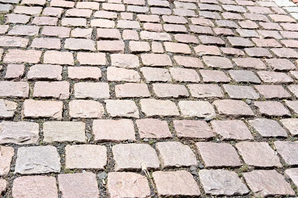 Κοντινό Πλάνο Τραχύ Βασάλτη Υφή Του Παλαιού Μεσαιωνικού Πέτρινου Δρόμου — Φωτογραφία Αρχείου