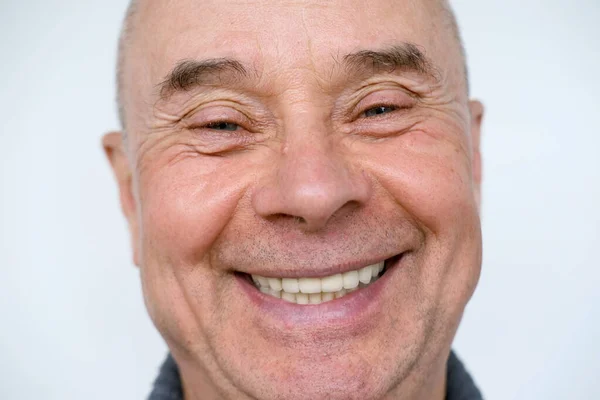 Charismatic Mature Man Laughs Joyfully Senior Years Old Looks Carefully — Stock Photo, Image