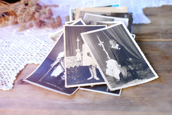 Old Monochrome Photographs Sepia Color 1940 Home Archive Concept Family — Photo