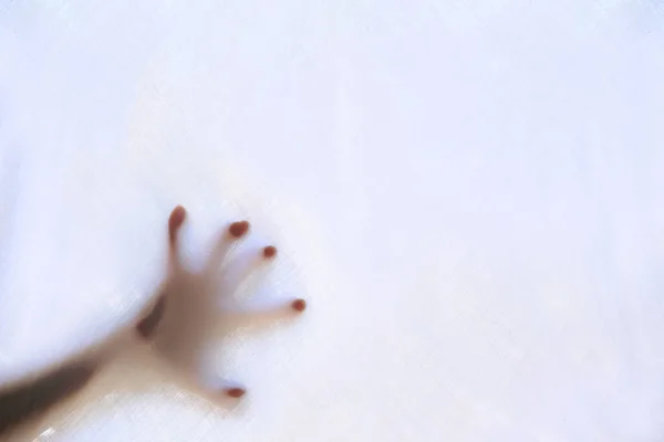 Eerie Blurry Hands People Have Been Trapped Glass Dense Fabric — Fotografia de Stock
