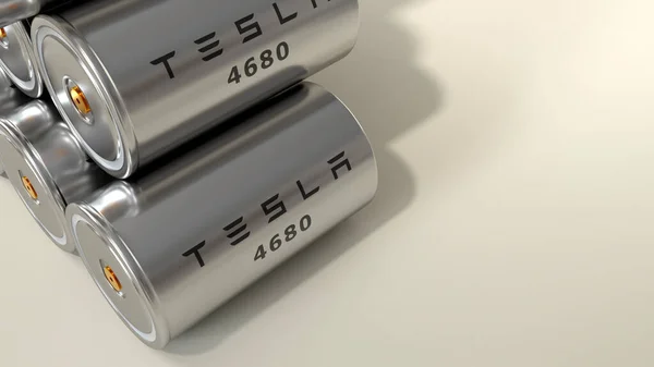 stock image 4680 Tesla battery pack, production High-capacity accumulator, tables cell, Energy Storage, electric vehicle production, High Tech Automotive Technology dry electrode, Elon Musk company, 3d render