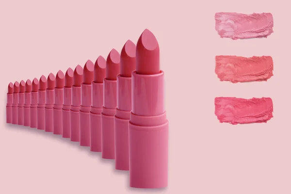繊細なピンクの隔離された背景 桃の色 美容製品のクローズアップ 装飾化粧品の概念 メイクの傾向 リップケア 美容ルーチン — ストック写真