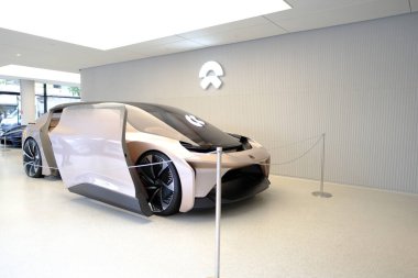 NIO modeli EVE, özerk akıllı sürücünün geleceği, Nio 'nun konsept elektrikli arabası, Next Generation Concept Vehicle' ın dışı, elektrikli araba yeniliği, Frankfurt - 15 Temmuz 2023