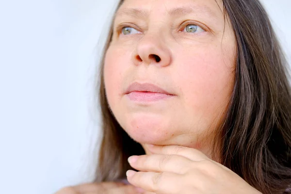 Close Part Face Mature Woman Years Old Human Fat Neck — Stock Photo, Image