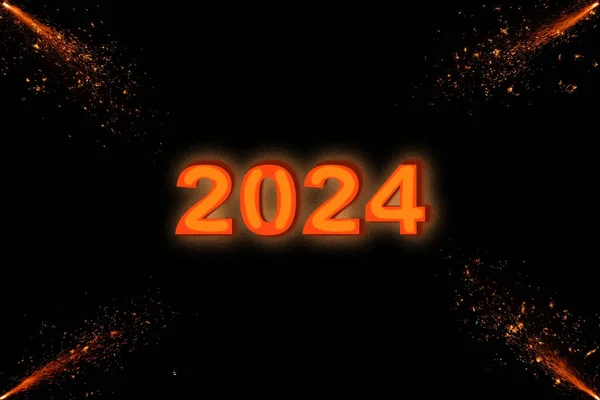 2024 Yeni Yılı Parlak Kıvılcımlar Saçan Siyah Arka Plan Noel — Stok fotoğraf