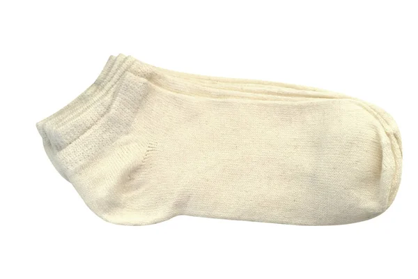 棉白色天然袜 弹性带弱性 医用袜 糖尿病特效药 足部概念疾病 消除腿重 白色背景隔离 — 图库照片