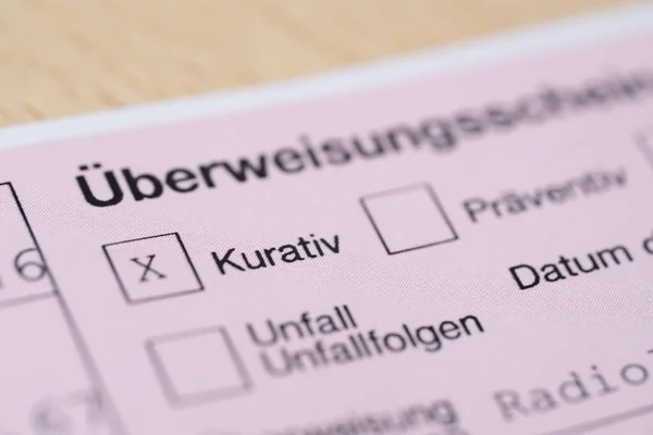 medical document in German REFERRAL FORM CURATIVE for MRI, referral on MRI, Advanced Medical Technology, Treatment Planning and Health Management
