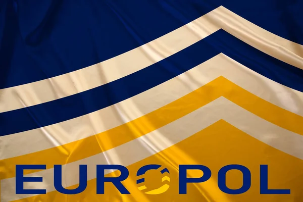 stock image European Union Agency for Law Enforcement Cooperation with Europol text on flag, Criminal Networks in EU Ports, poster banner template
