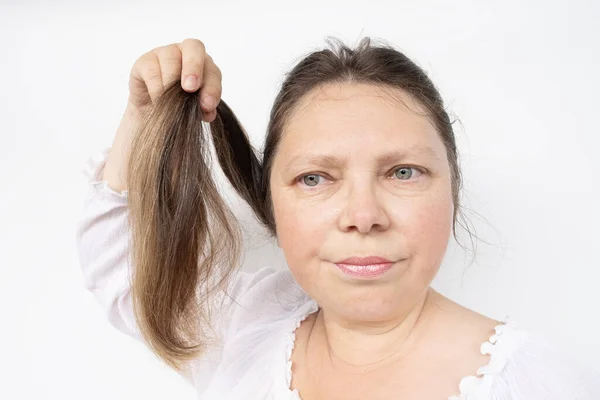 Close Middle Aged Female Face Brown Haired Woman Years Old — Stock Photo, Image