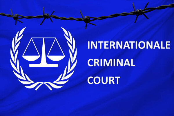 International Criminal Court (ICC) logo, anniversary Rome Statute, concept of prosecution of persons for genocide and war crimes