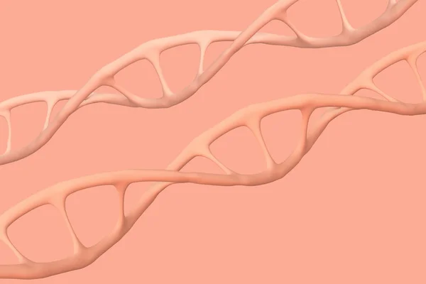 beautiful human dna structure Peach Color, peach fuzz Color year 2024, light shade of orange, deoxyribonucleic acid on background, nucleic acid molecules, chemical structure, 3d rendering, copy space