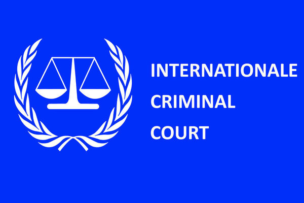 International Criminal Court with (ICC) logo, text on blue flag background, poster banner template design, anniversary Rome Statute