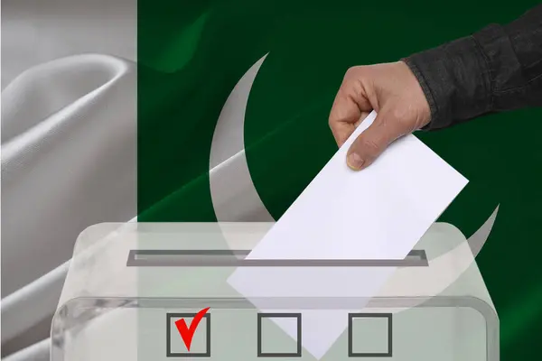 Transparent ballot box for voting with ballot in front Pakistan, national flag, Election Process and Democracy, Fair Elections and Anti-Corruption