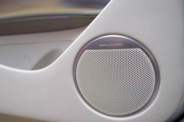 Genesis GV60 Electric Car, Bang Olufsen panel Top Hi-Fi Premium Audio System, enstrümanlar, otomotiv endüstrisinde EV teknolojisi, Frankfurt, Almanya 'da araç - 31 Ocak 2024