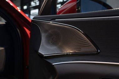 BYD Han EV, ergonomik Dynaudio hoparlör dijital panel, elektrikli araç Çinli üretici, zarif araba, otomotiv endüstrisinde yenilik, Stuttgart, Almanya - 26 Ocak 2024