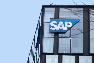 SAP SE yazılım geliştirme şirketi binası, Alman çokuluslu yazılım şirketi, Almanya 'daki Teknolojik Gelişmeler, sürdürülebilir geliştirme teknolojisi, Frankfurt - 08 Şubat 2024