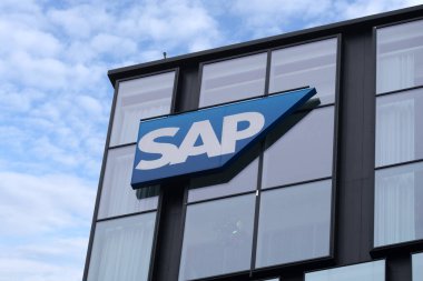 SAP SE yazılım geliştirme şirketi binası, Alman çokuluslu yazılım şirketi, Almanya 'daki Teknolojik Gelişmeler, sürdürülebilir geliştirme teknolojisi, Frankfurt - 08 Şubat 2024