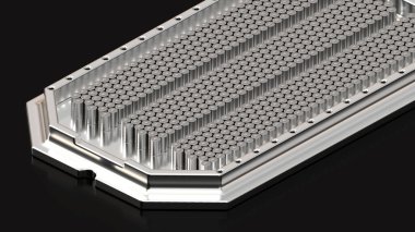 4680 Tesla pil dizisi, alüminyum platformdaki yüksek kapasiteli Li-ion akümülatör hücre modülleri, Enerji Depolama Yenilikleri, 3D render, Yüksek Teknoloji Otomotiv Teknolojisi, Elon Musk şirketi