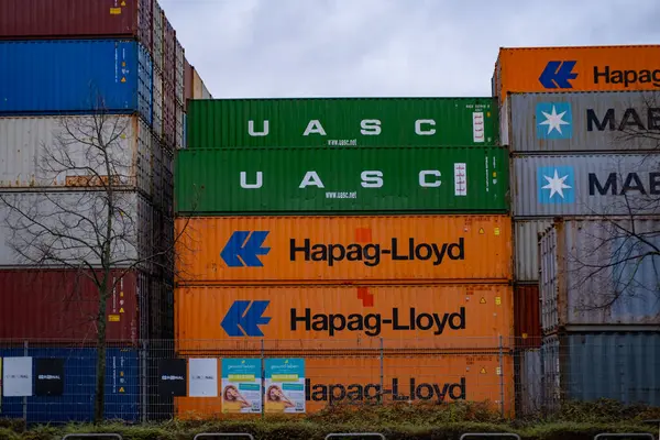 Liman, Hapag-Lloyd, COSCO, OOCL, Evergreen, Lojistik ve tedarik zinciri yönetimi, Frankfurt, Almanya - 21 Ocak 2024