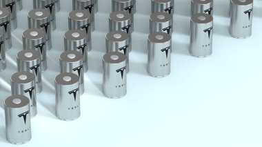 Lityum-ion 4680 Tesla pil paketi, yüksek kapasiteli akümülatör hücre modülü, masa hücresi, enerji depolama, elektrikli araç üretimi, High Tech Otomotiv Teknolojisi, Elon Musk şirketi, 3D üretici