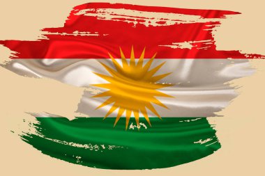 Fırça darbesi üzerine Kürdistan ulusal bayrağı, diplomatik ilişkiler ve ortaklığın sembolü, turizm broşürleri, vatanseverlik ve ülke gururu, demokrasi, özgürlük ve bağımsızlık kavramı, ulusal bayramlar