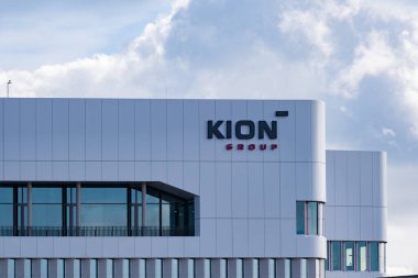 Holding KION company building, KION GROUP AG, German manufacturer equipment, self-propelled vehicles for grabbing, lifting, moving, stacking, headquarters Frankfurt, Germany - February 13, 2024 clipart