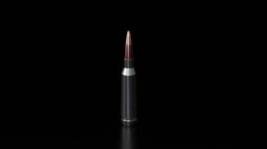 Kara zemin üzerinde Kalaşnikof AK-74 tüfeği için mühimmat fişekleri, askeri teçhizat ve Rus Ukrayna 'nın güvenlik ve savunma amaçlı mermileri, 3D görüntüleme, kopyalama alanı