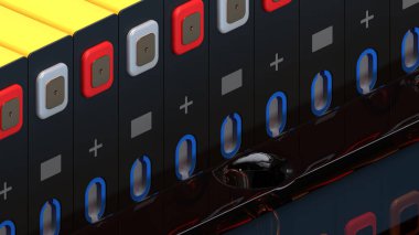 Cam platformdaki elektrikli araçlar için yüksek kapasiteli Prismatik Batarya paketi, pil modülleri, seri üretim akümülatörleri elektrikli araçlar için yüksek güç ve enerji, 3D görüntüleme