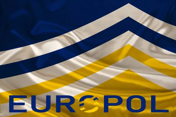 stock image European Union Agency for Law Enforcement Cooperation with Europol text on flag, Criminal Networks in EU Ports, poster banner template