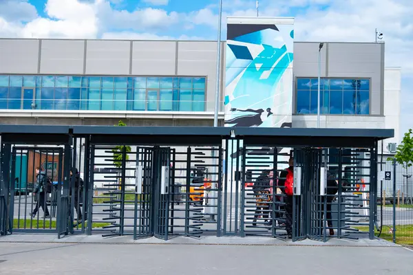Arbetspass Ankomst Checkpoint Tesla Gigafactory Berlin Brandenburg Tillverkningsanläggning Industriell Arbetskraft — Stockfoto