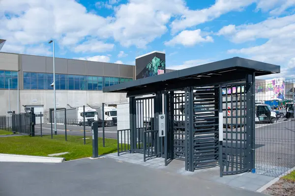 Metall Roterande Grindar Till Stängt Område Checkpoint Tesla Gigafactory Berlin — Stockfoto