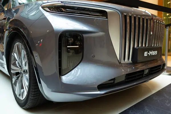 stock image silver Hongqi E-HS9 electric full-size luxury SUV, Chinese Hongqi brand in Studio, zero-emission transportation, electric car innovation, Frankfurt, Germany - July 26, 2024