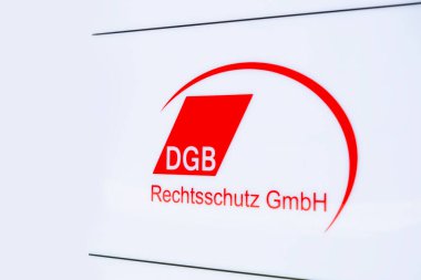 Red DGB sign, German Trade Union Confederation, advocating for improved worker conditions across Europe, banner European solidarity, labor rights and social justice, Frankfurt - July 22, 2024 clipart