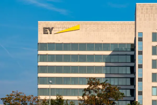 stock image logo Ernst and Young multinational professional services, Ernst Young Global Limited company, International trade name EY, sustainable development in Technology, Frankfurt, Germany - September 1, 2024