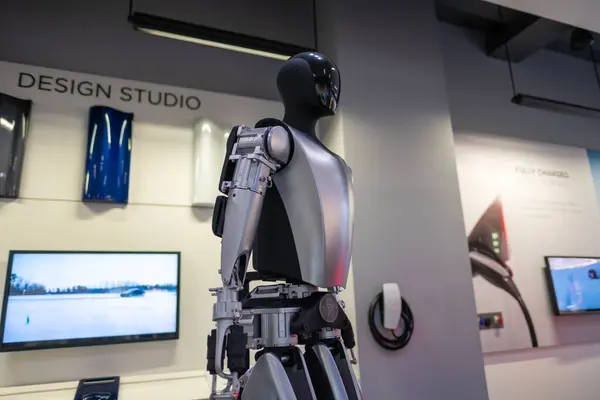 Tesla Bot Optimus robotik robotu TESLA mağazasında, Tesla AI Strateji Elon Musk FSD, yenilikçi yaklaşım mühendisliği, Londra 'da Yapay Zeka Günü - 17 Eylül 2024