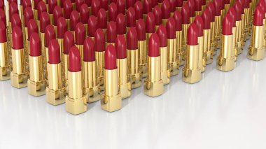 Parlak yüzeye altın kaplamalı lüks ruj, doğal kozmetik lüksü, güzellik endüstrisi cazibesi, zenginlik yüksek kaliteli makyaj seçenekleri, 3D görüntüleme.