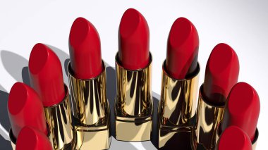 Moda ruj koleksiyonu, doğal kozmetik lüksü, güzellik endüstrisi cazibesi, yüksek kaliteli makyaj tercihleri, kendini şımart, moda blogcusu ürünü, 3D sunum