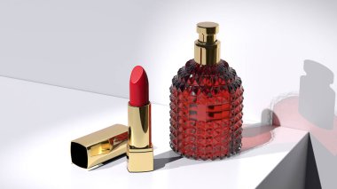 Trendy lipstick, ribbed perfume bottle mockup, suitable for fragrance branding projects and product concept presentations, Ideal for holiday or special occasion marketing, 3d rendering clipart