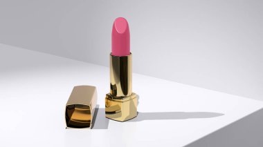 Hafif yüzeyde zarif altın renkli ruj, zamansız alımlı doğal güzellik ürünlerini temsil ediyor güzellik ve moda blogları için mükemmel, makyaj ürünü, 3D görüntüleme.