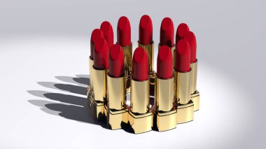 Moda ruj koleksiyonu, doğal kozmetik lüksü, güzellik endüstrisi cazibesi, yüksek kaliteli makyaj tercihleri, kendini şımart, moda blogcusu ürünü, 3D sunum