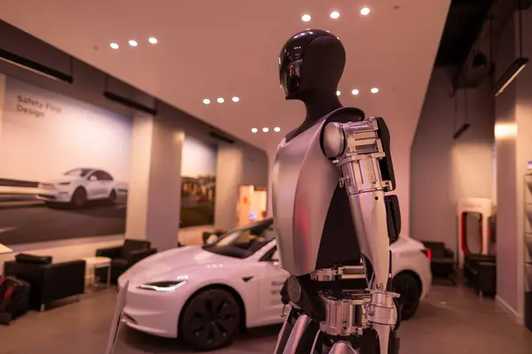 Tesla Bot Optimus robotik robotu TESLA mağazasında, Tesla AI Strateji Elon Musk FSD, yenilikçi yaklaşım mühendisliği, Londra 'da Yapay Zeka Günü - 17 Eylül 2024