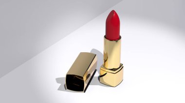 Hafif yüzeyde zarif altın renkli ruj, zamansız alımlı doğal güzellik ürünlerini temsil ediyor güzellik ve moda blogları için mükemmel, makyaj ürünü, 3D görüntüleme.