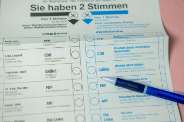 Almanya Federal Şansölye seçimi için oy kullanma ve seçim materyalleri, demokratik seçim sürecini yansıtıyor, Almanya 'da siyasi tercihler, Frankfurt - 6 Şubat 2025