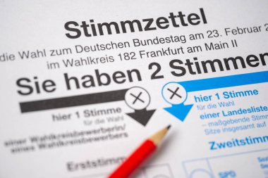 Almanya Federal Şansölye seçimi için oy kullanma ve seçim materyalleri, demokratik seçim sürecini yansıtıyor, Almanya 'da siyasi tercihler, Frankfurt - 6 Şubat 2025