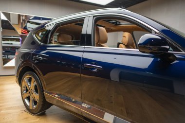 Kotor Körfezi marinasındaki lüks yatlar, Porto Karadağ 'daki son model marinaya yanaşmış, arkasında Montenegros ikonik dağları, Tivat, Karadağ - 6 Ağustos 2024 