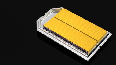 Elektrikli Araç için pil, alüminyum tramvay için elektrikli araba şarj edilebilir pil, Otomotiv Endüstrisi için Yüksek Kapasite Bataryası, 3D Render Grafiksel