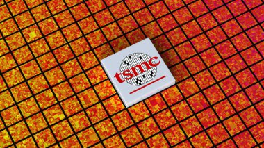 Tayvan yarı iletken üretim şirketi TSMC logosu, Tayvan yarı iletken üretimi, çip üretimi, IC üretimi, Silikon Wafer, Nanoteknoloji, 3D render, Frankfurt - 13 Mart 2025