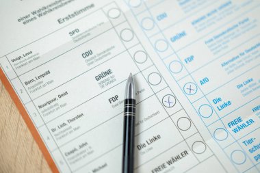 Almanya federal seçimleri için oy pusulası, AfD partisi için oy pusulası, seçim bütünlüğü, demokratik süreç ve vatandaşların oy hakkı, Almanya 'da siyasi seçimler, Frankfurt - 9 Şubat 2025